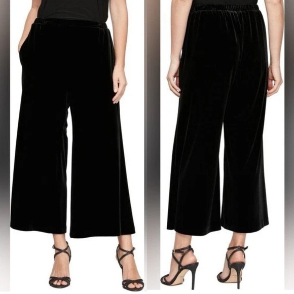 Alex Evenings Pants Women’s Large Black Velvet Wide Leg Elastic Waist Event Glam - Picture 1 of 10